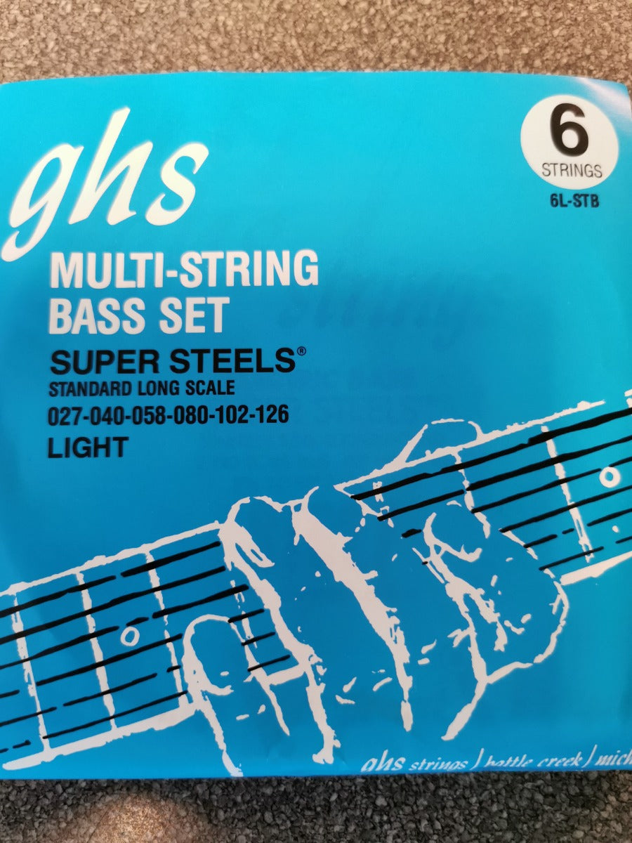 GHS 6L-STB BASS. 6 STR SUPER STEELS LIGHT. STB27 STB40-STB102 STB126. Strengesett til elektrisk bass.