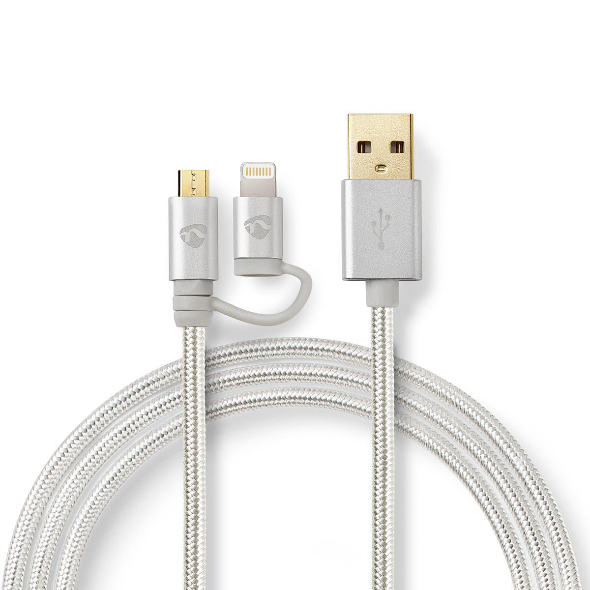 2 i en kabel USB 2.0 til Apple Lightning 8-Pinners / USB Micro-B Han 1.00 m Gull belagt