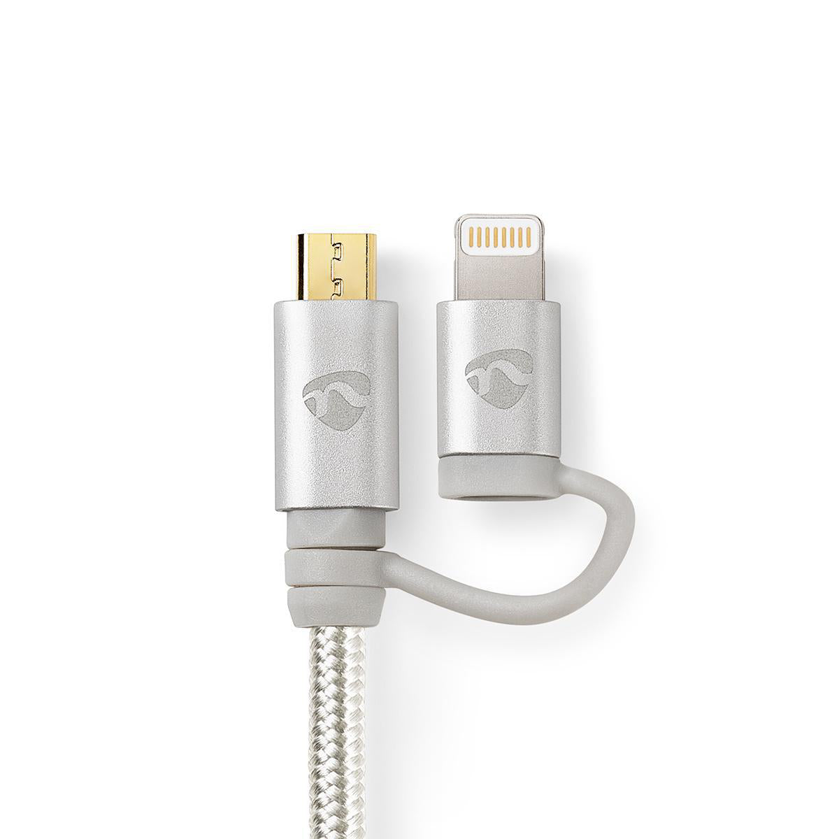 2 i en kabel USB 2.0 til Apple Lightning 8-Pinners / USB Micro-B Han 1.00 m Gull belagt