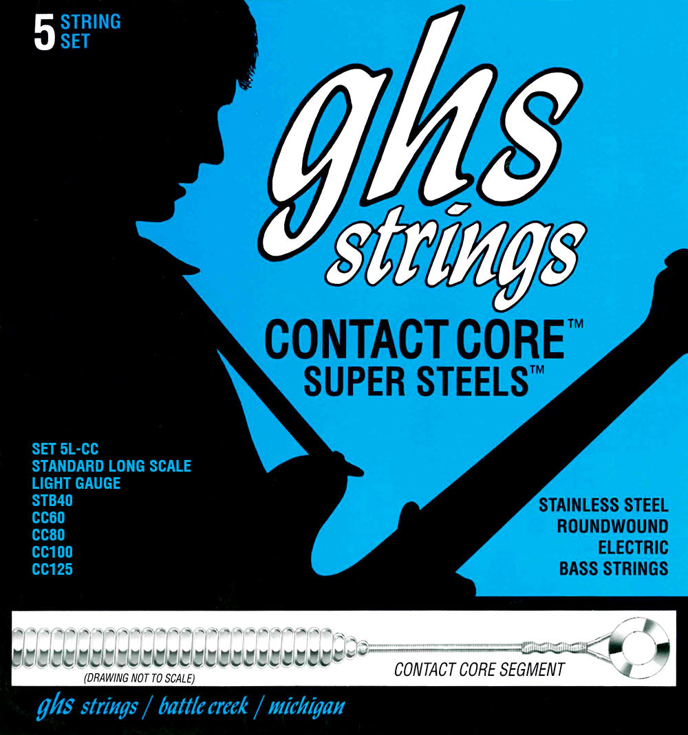 GHS 5L-CONTACT CORE BASS. 5 STR. CONTACT CORE. LIGHT. STB40-CC125. Strengesett til elektrisk bass.