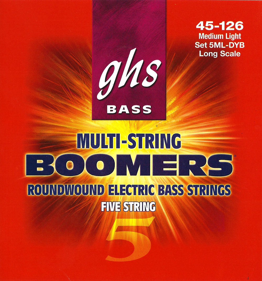 GHS 5ML-DYB BASS. 5 STR BOOMERS. MEDIUM LIGHT. DYB45-DYB126. Strengesett til elektrisk bass.