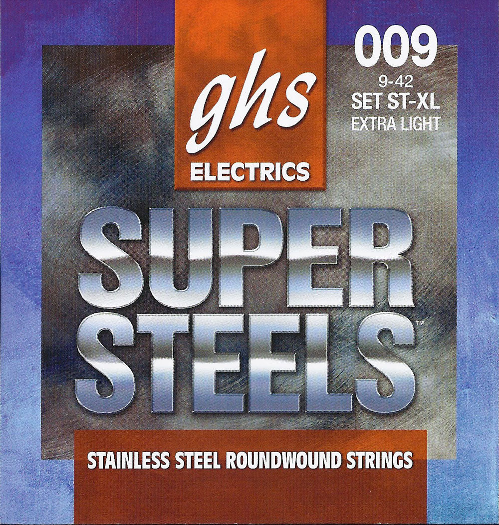 GHS ST-XL EL GUITAR. SUPER STEELS. EXTRA LIGHT. 009. 009-016 ST24 ST32 ST42. Strengesett til elektrisk gitar.